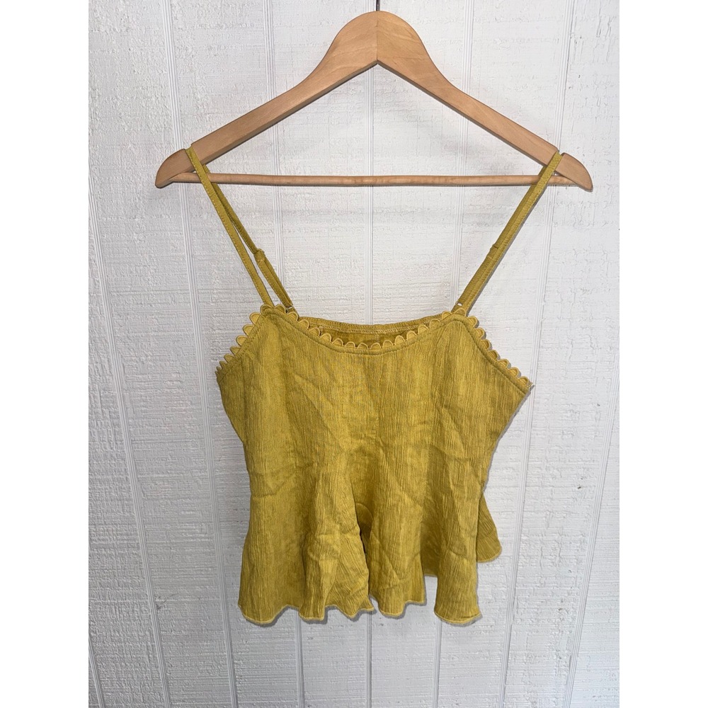 Umgee Peplum Cami Top Women Mustard Yellow Scalloped Trim Textured Small NWT